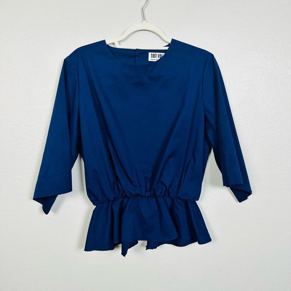 TOIT VOLANT V-Neck Mid Sleeve Work Career Dress Open Back Blouse Size Medium